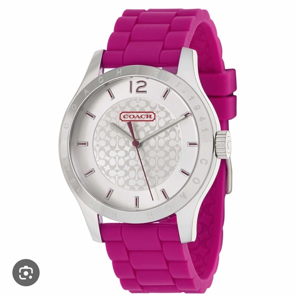 NWT! Woman’s Coach Silver and Pink Silicone Women's Watch, 40.0 mm - Picture 10 of 12